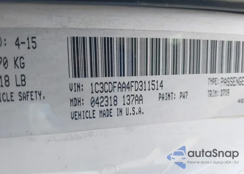 2015 Dodge Dart Se from USA, damaged, VIN 1C3CDFAA4FD311514
